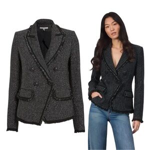 $650 VERONICA BEARD Frisco Double -Breasted Tweed Jacket In Silver/Black Sz 6 8